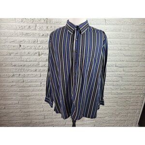 J Ferrar Mens Shirt 2XLT Button Up Long Sleeve Blue Stripe Cotton Collar STR6E